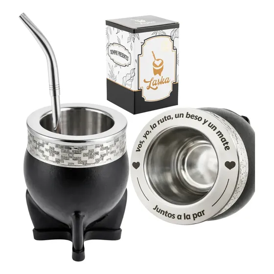 Mate Imperial Acero Personalizado Con Bombilla Pico De Loro Negro Imperial Deluxe