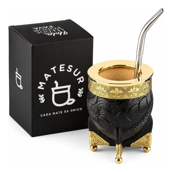 Mate Imperial Botitas Flor De Lis Bronce Repujado + Bombilla