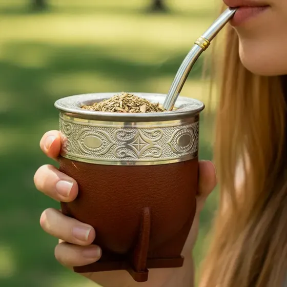 Mate Imperial Calabaza Uruguayo Grande Marrón Con Bombilla