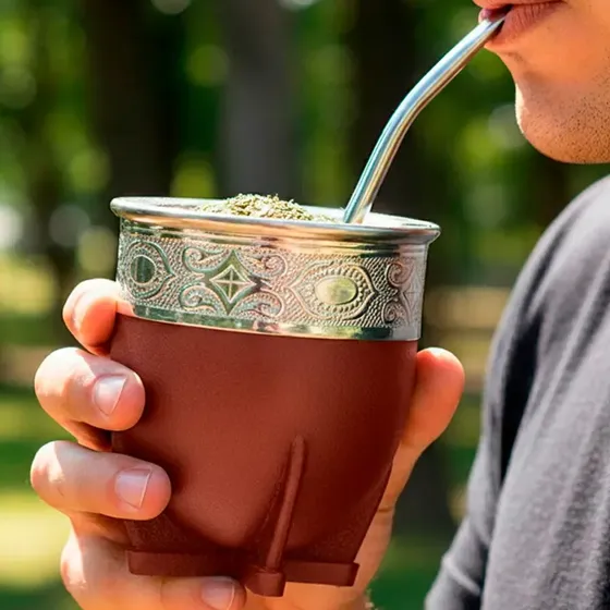 Mate Imperial Calabaza Uruguayo Grande Marrón Con Bombilla