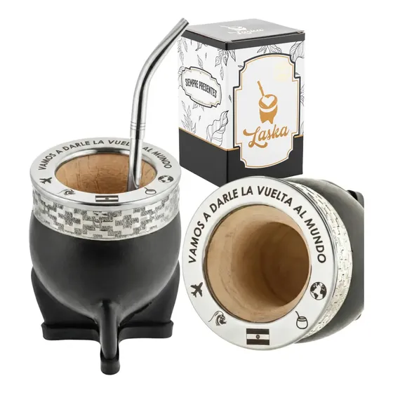 Mate Imperial Personalizado Calabaza Premium Con Bombilla Color Negro