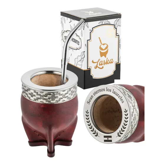 Mate Imperial Personalizado Premium Con Bombilla Color Bordó