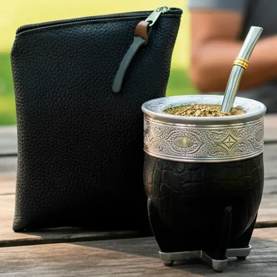 Mate Imperial Xl Croco Con Bombilla Acero Inoxidable Y Yerbera
