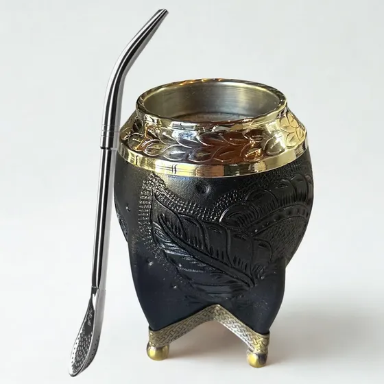 Mate Torpedo Cuero Repujado + Bombilla Inox
