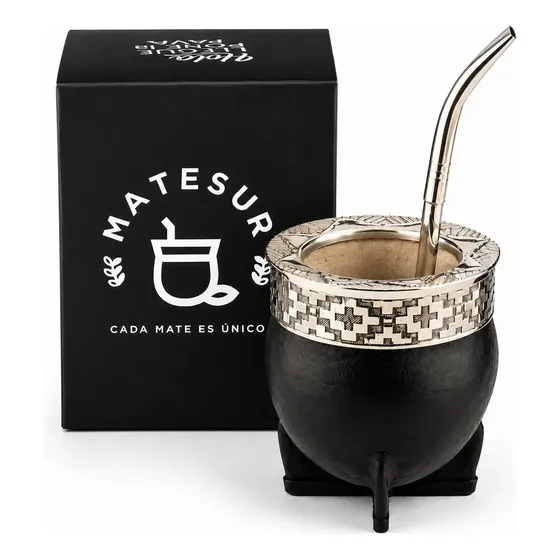 Mate Uruguayo Imperial Alpaca Matesur Cincelado Cinta Pampa + Bombilla Pico Loro