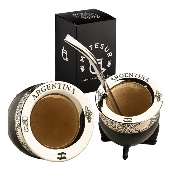 Mate Uruguayo Negro Personalizado Matesur Calabaza Alpaca + Bombilla Inox