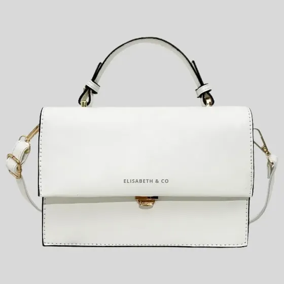 Mini Cartera Elisabeth&Co Charles Blanca de Cuero Sintético con Herrajes Dorados
