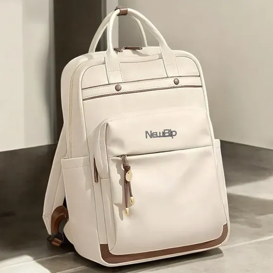Mochila Bolso New Bip Tela Oxford Impermeable Urbana Unisex Color Beige Diseño De La Tela Liso