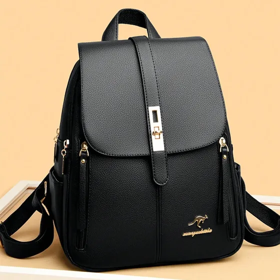 Mochila Mujer Cuero Ecológico Urbana Viaje Negro
