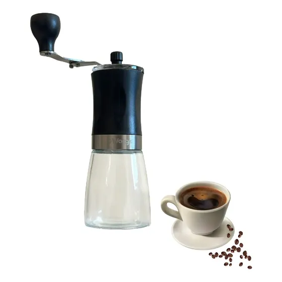 Molinillo Café Manual Waggs Molino Cerámica Ajustable Vidrio Negro