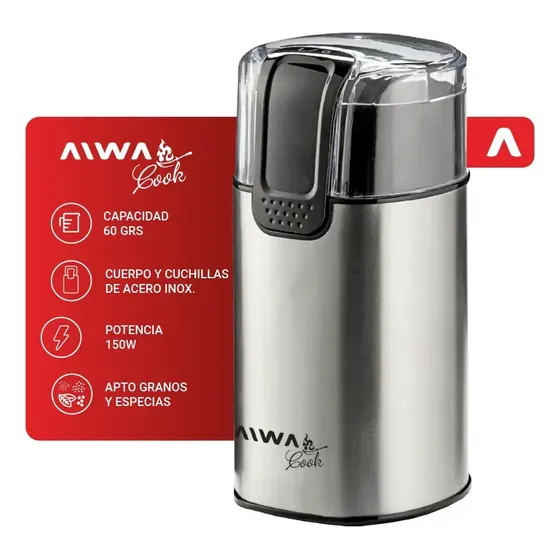 Molinillo De Café Aiwa Cook 150w Silencioso Acero Inoxidable Plateado