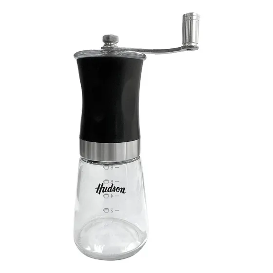 Molinillo De Granos De Café Manual Hudson Color Negro Moca1 De Acero Inoxidable y Vidrio