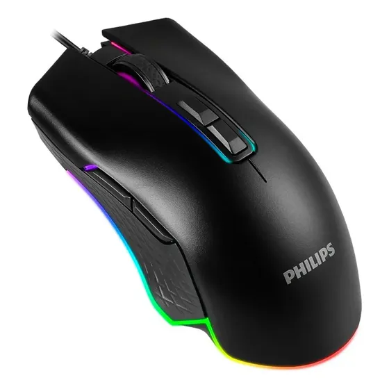 Mouse Gamer Philips G201 Rgb 8 Botones 6400dpi Gaming Pc Momentum Color Negro