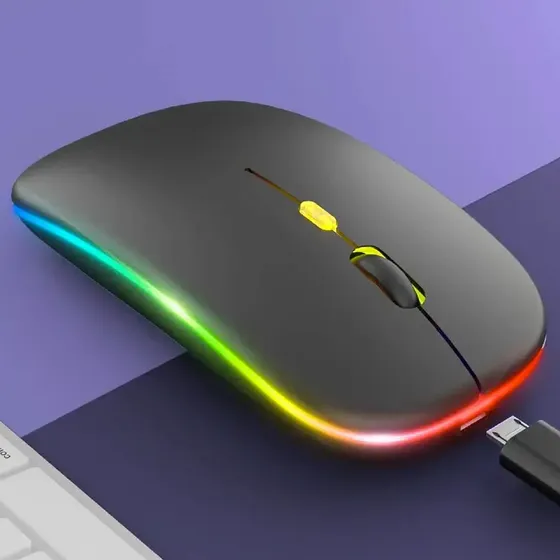 Mouse Inalámbrico GotWire RGB Bluetooth, USB Recargable, Negro, Silencioso