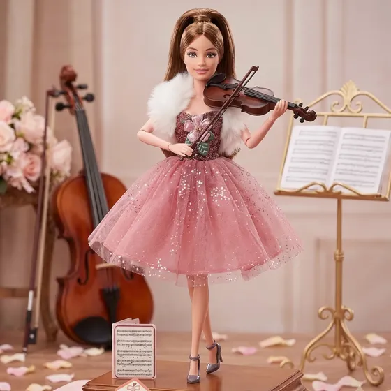Muñeca Con Vestido Y Accesorios C/violín Juguete Green Bazar
