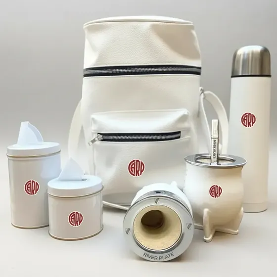 Novedoso Set Matero Premium Blanco Personalizado River Plate