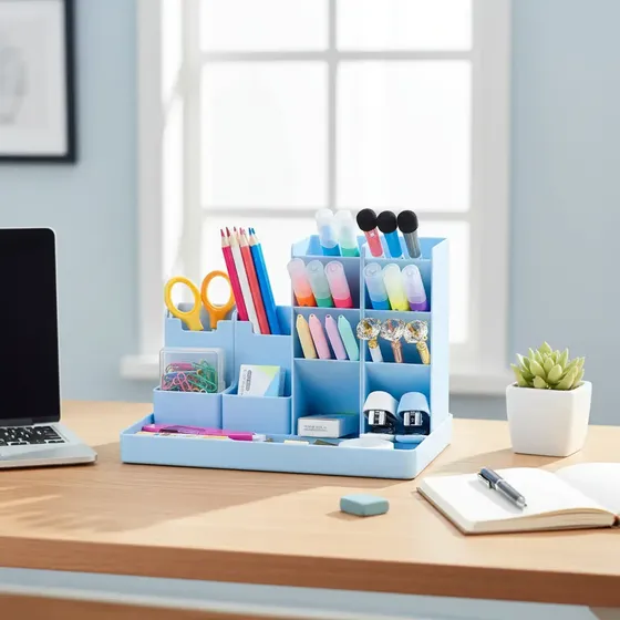 Organizador De Escritorio Celeste Lapices Utiles Multiuso Oficina Portalapices