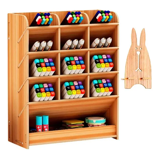 Organizador de Escritorio Gadnic ORGMES02 Madera Ecológica 14 Compartimentos Soporte para Celular Diseño Desplegable Portátil