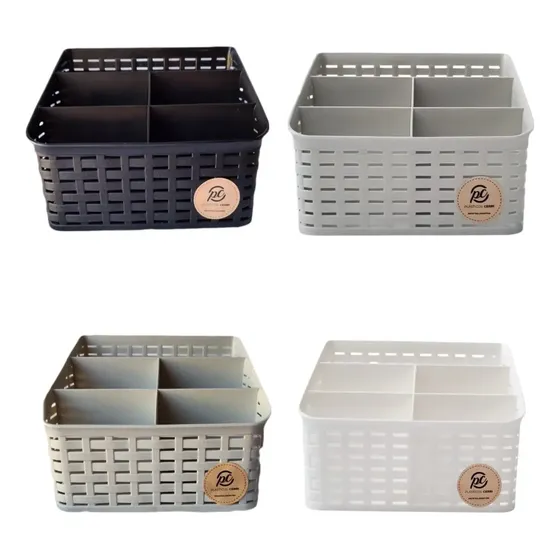 Organizador De Escritorio Plástico 5 Divisiones Simil Rattan