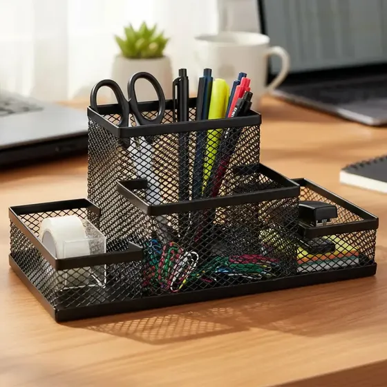 Organizador De Escritorio Portalapices Portaclip Malla Metal