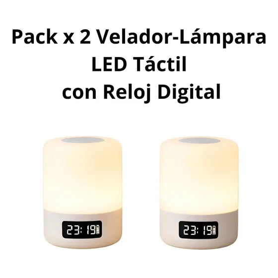 Pack X 2 Veladores Led Táctiles Usb Con Reloj Luz Regulable