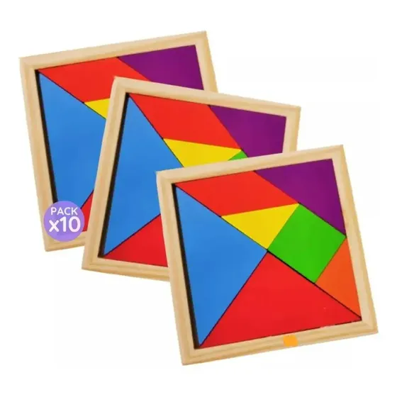 Pack X10 Tangram Rompecabezas Didáctico De Madera 7 Piezas