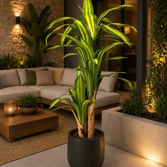 Palo De Agua Artificial Con Corteza Natural, 150 Cm De Alto Verde Y Amarillo
