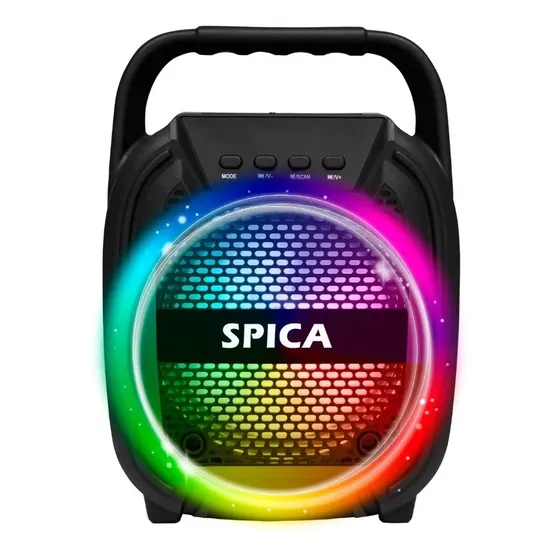 Parlante Bluetooth Inalambrico SPICA SP-2065 Luz Rgb Portatil Karaoke Radio Color Negro