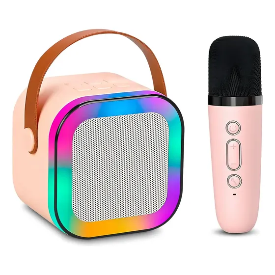 Parlante Karaoke Portátil Mini Con Micrófono Inalámbrico Bt Color Rosa