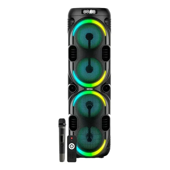 Parlante Torre Bluetooth 4x8 Rgb Inalambrico Con Microfono Negro