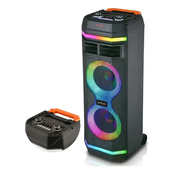 Parlante Torre Bluetooth 8 Pulgadas X2 Karaoke Microfono Inalambrico Led Rgb Control Remoto Manija Usb Aux Tf Graves Potente Portatil Fiesta