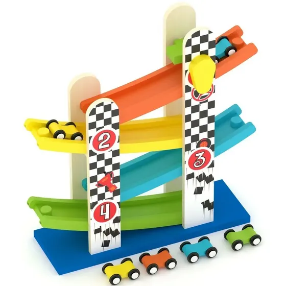 Pista Carrera Madera 4 Autos Rampas Multicolor Acool Ac6653 Didáctico