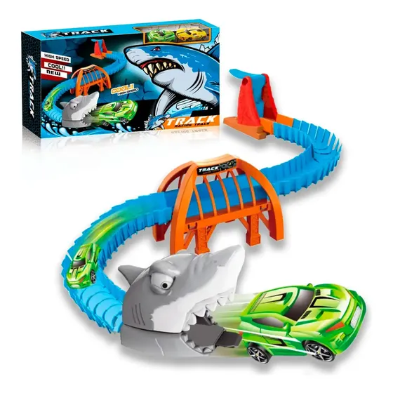 Pista De Autos Shark Track Tiburon Con 2 Vehiculos Color Azul