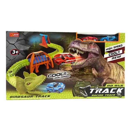 Pista Dino De Auto Con Lanzador + 2 Autos Racing Track Color Verde