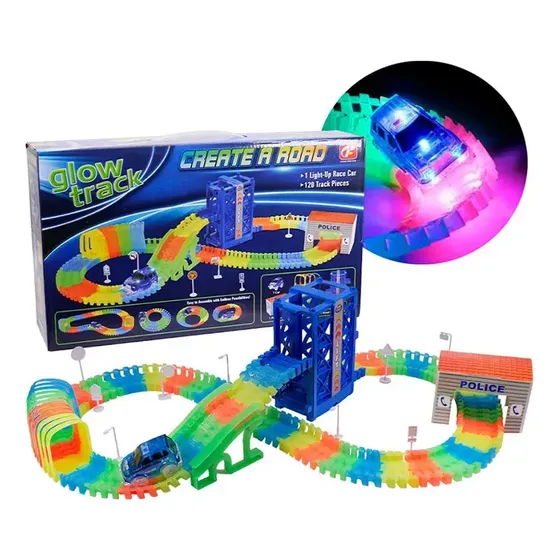 Pista Flexible Luminosa 120 Pcs Vehículo Con Ascensor Color Multicolor