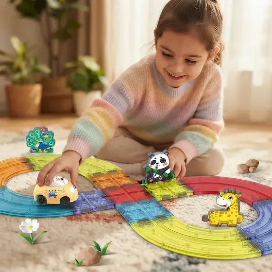 Pista Magnética Juego Bloques Autos Y Animales 15 Piezas Rey
