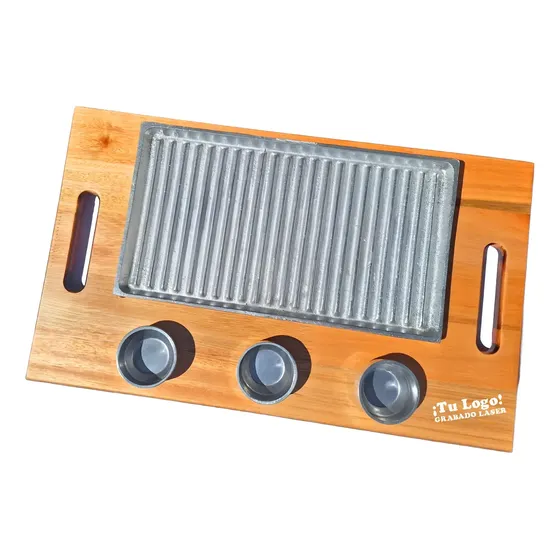 Plancha De Aluminio Con 3 Dips Y Tabla En Eucalipto
