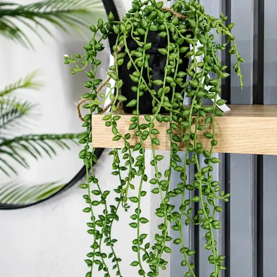 Planta Artificial 40cm Suculenta Colgante Calidad Premium Verde Lima