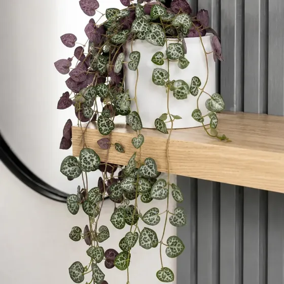 Planta Artificial Colgante 58cm Calidad Premium Verde Con Violeta