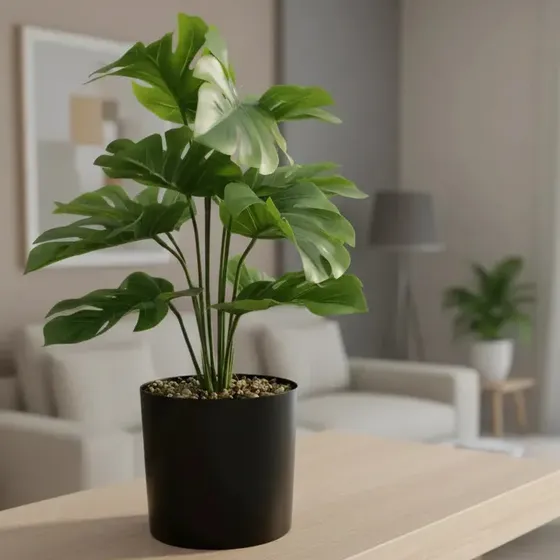 Planta Artificial Con Maceta Hojas Mod Premium Sheshu Color VerdeMod2