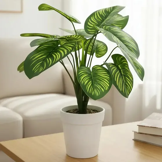 Planta Artificial Con Maceta Hojas Tropicales Realistas Calidad Premium Verde - Sheshu Home