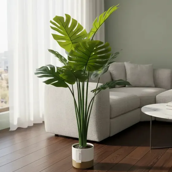 Planta Artificial Grande De 80cm Con Maceta Simil Paraiso Monstera De Plastico Eternas Premium Realista Marca Holzboden