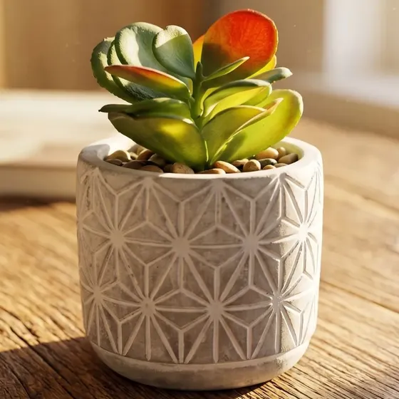Planta Artificial Mini Suculenta Maceta Cemento Gris Deco