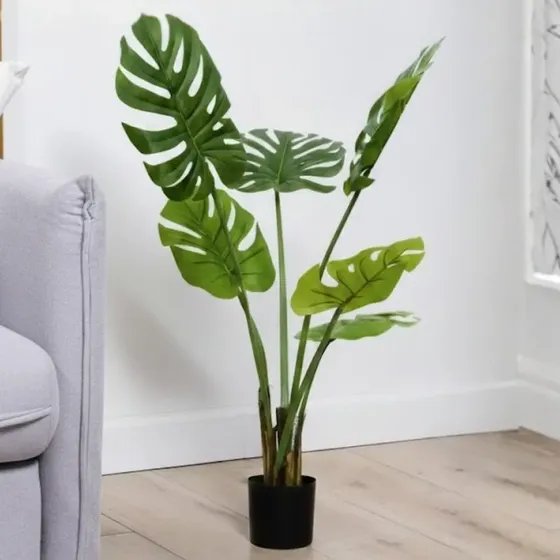 Planta Artificial Monstera 120cm Con Maceta Negra Valyria Verde