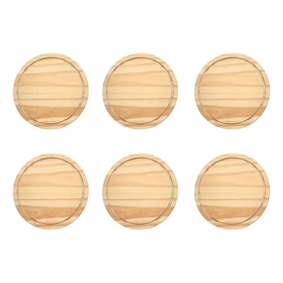 Plato Asado Madera X6 Redondo Tabla Pino Camping Picada 22cm Marrón Claro Platito Pino
