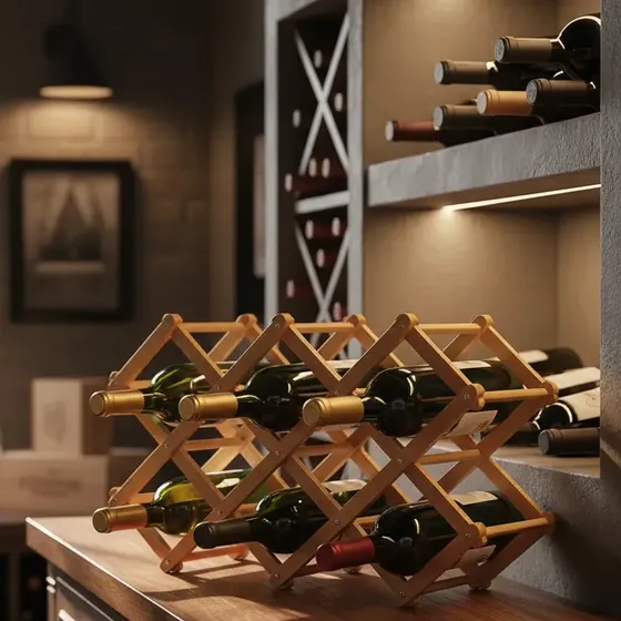 Porta Botellas De Vino Bodega Plegable De Bambu 50cm