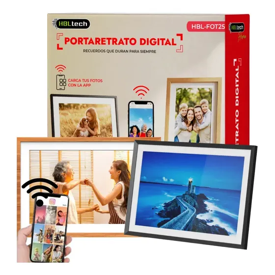 Portaretrato Digital 10.1 64gb Wi-fi Tactil Cuadro Madera Marrón Claro