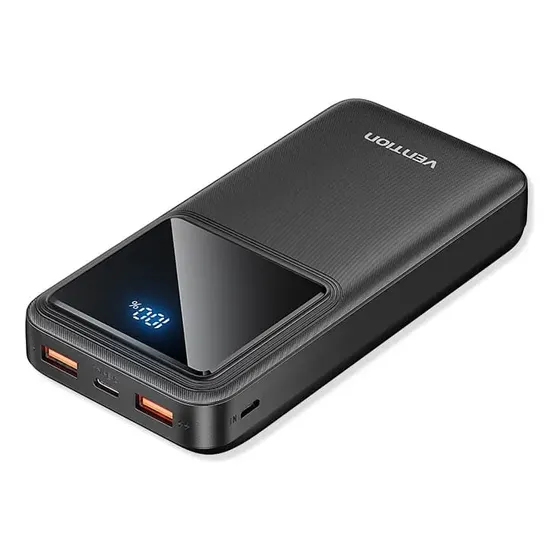 Power Bank Cargador Portatil Vention 20000mAh - Bateria Carga Super Rapida 22w con Pantalla - Conector USB C + USB x 2 - Color Negro - Para 