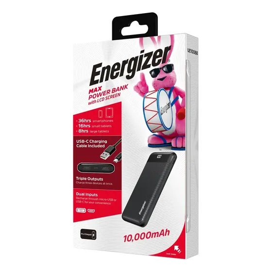 Power Bank Energizer Max Cargador Portatil Powerbank 10000mah Con Visor Lcd Color Negro