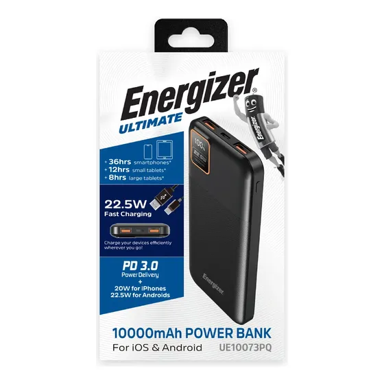 Power Bank Energizer Ultimate Cargador Portatil Powerbank 10000mah Carga Rapida 22.5W Color Negro